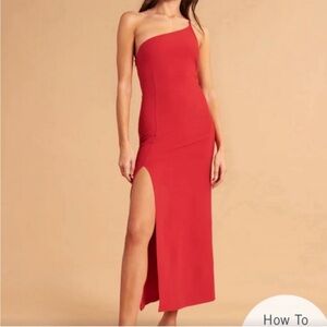 Abercrombie Elegant Red One-Shoulder Assymetric Dress with Slit